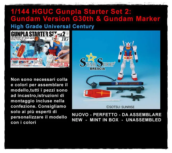 GUNDAM - 1/144 Gunpla Starter Set 2 : RX-78-2 Ver. G30th & Marker Model Kit HGUC