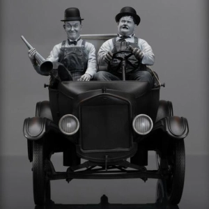 STAN LAUREL & OLIVER HARDY - Stanlio e Ollio - Towed in a Hole - Ford T 1/12 Polystone Statue