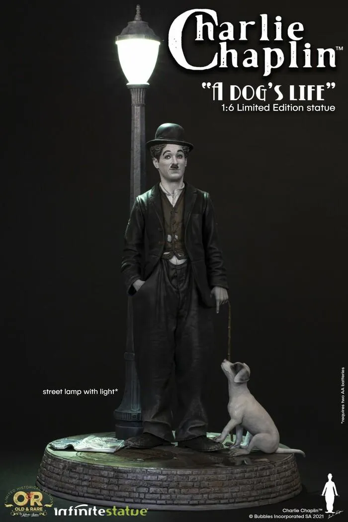 OLD & RARE - Charlie Chaplin A Dog's Life Polystone Statue with Lights
