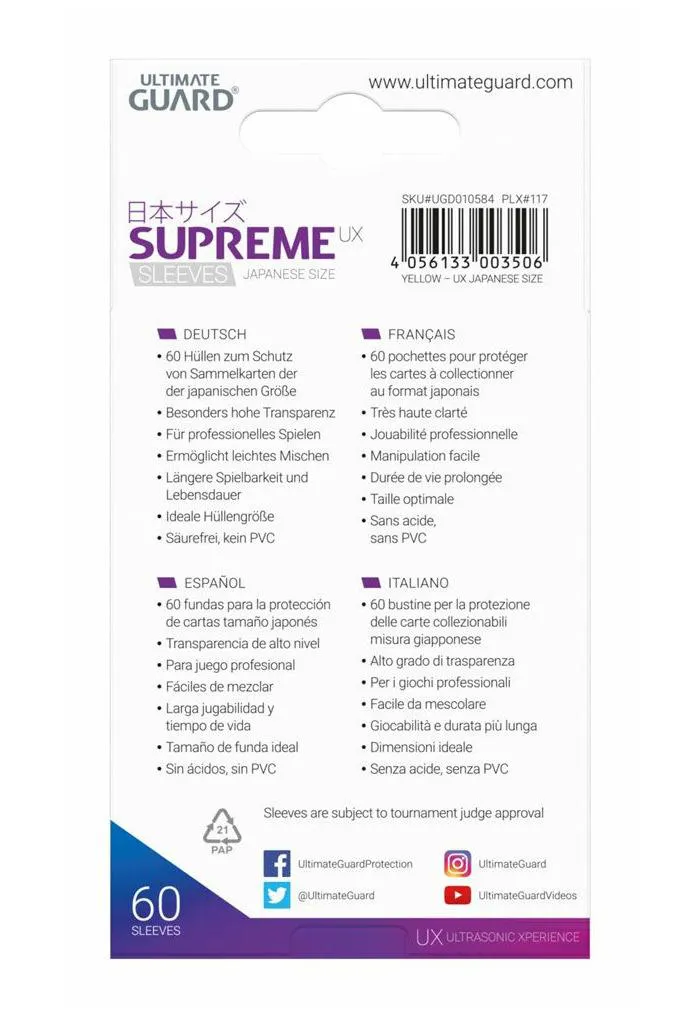 Ultimate Guard Supreme UX Sleeves Japanese Size Yellow (60)