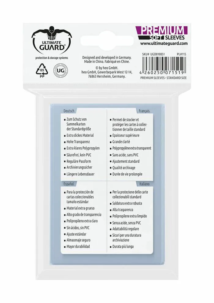 Ultimate Guard Premium Soft Sleeves Standard Size Transparent (100)