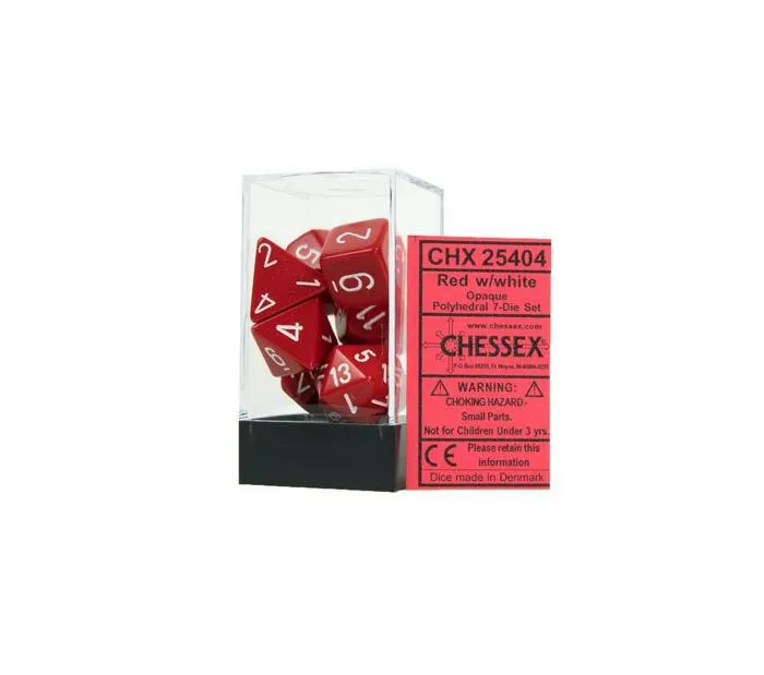 Opaque Red / White Polyhedral 7-Dice Set