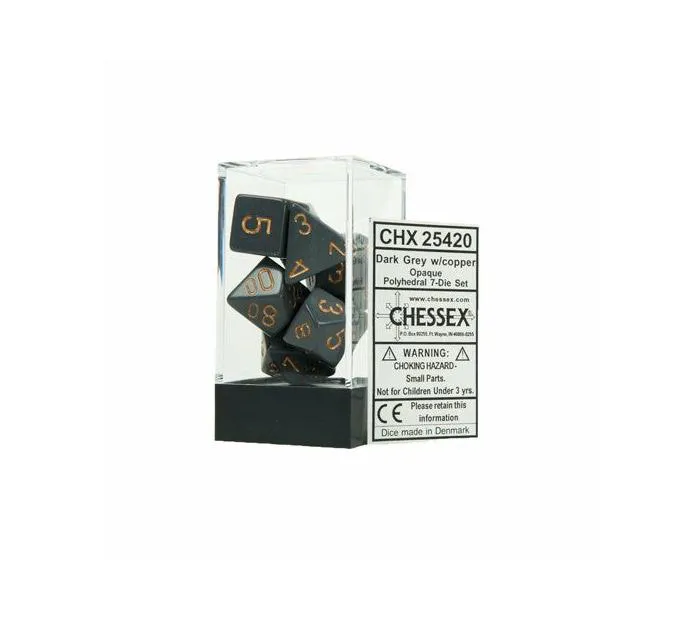 Opaque Dark Grey w / copper Polyhedral 7-Dice Set