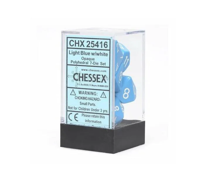 Opaque Light Blue / White Polyhedral 7-Dice Set