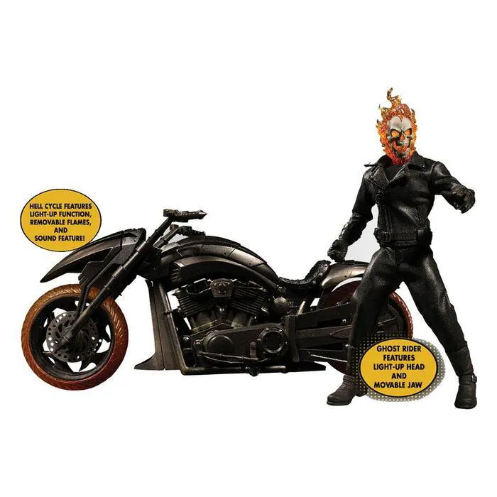 MARVEL - Ghost Rider & Hell Cycle 1/12 Action Figure & Vehicle with Sound & Light Up