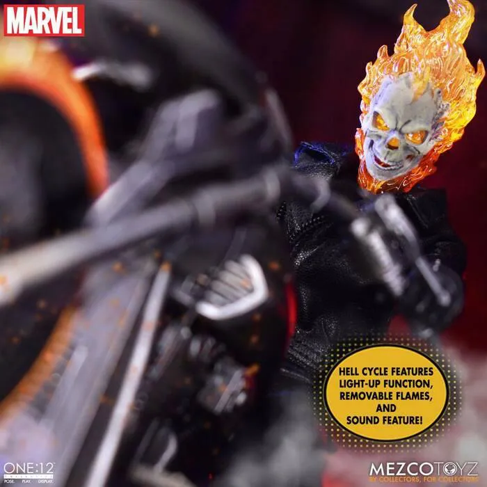 MARVEL - Ghost Rider & Hell Cycle 1/12 Action Figure & Vehicle with Sound & Light Up